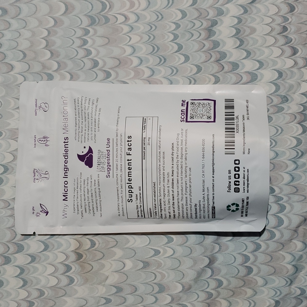 Micro Ingredients Melatonin 20 mg Fast Dissolve Tablets 400 Count - Picture 2 of 2